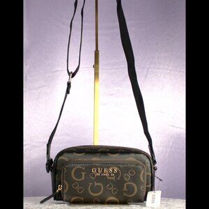 GUESS Los Angeles Brown Logo Mini Crossbody Bag Zip Around NWT